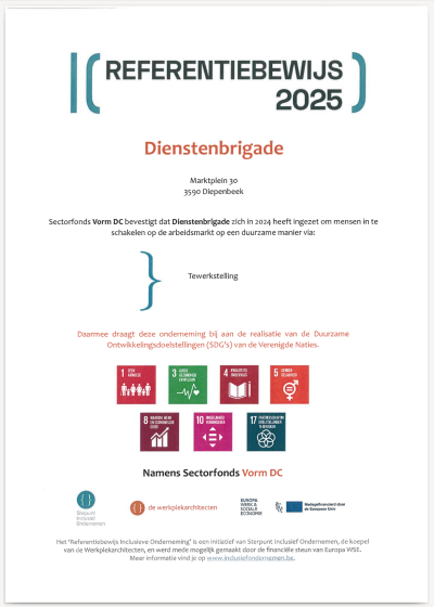Inclusief ondernemen bij Dienstenbrigade: referentiebewijs 2025